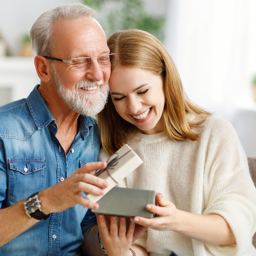 man giving a gift to a woman