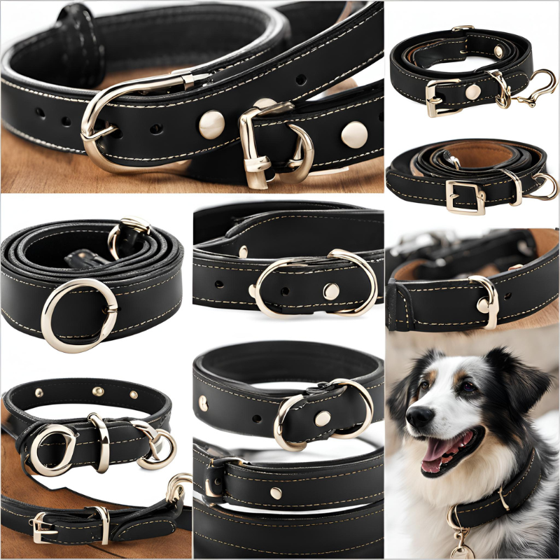 Black collars and a dog wearing a black collar