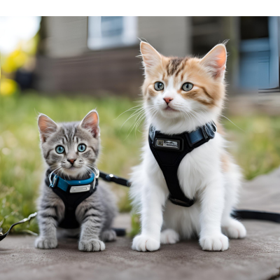 cats wearing a harness