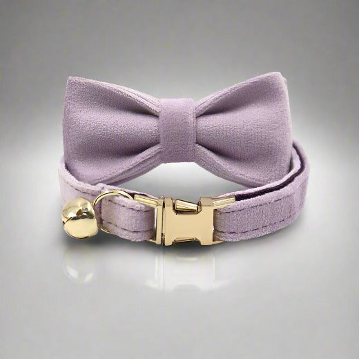 Kitten Bow Tie Collar - Soft Velvet Elegance for Your Feline Friend - PawsMartOnline Light Purple / Large