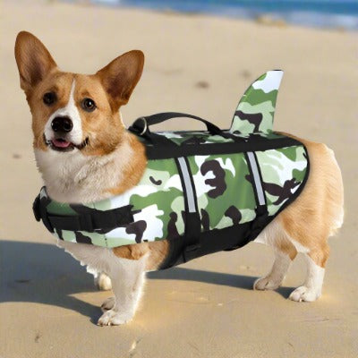 Green camo- Pet Life Vest - Shark Design, Safety and Style for Adventurous Dogs