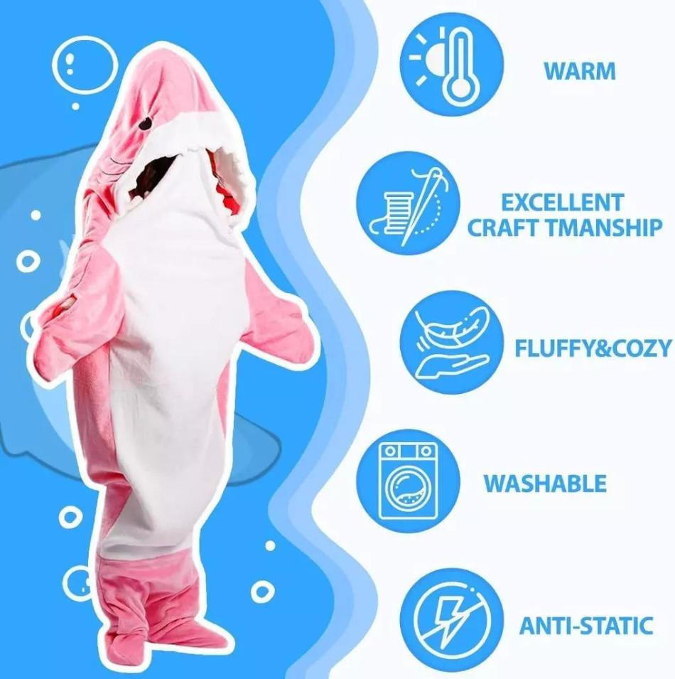 Shark Blanket - Fun Hooded Shark Sleeping Bag for Kids & Adults