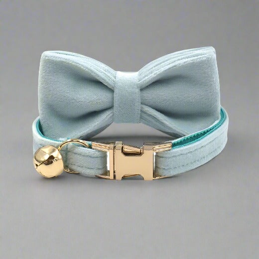 Kitten Bow Tie Collar - Soft Velvet Elegance for Your Feline Friend - PawsMartOnline Jade / Large