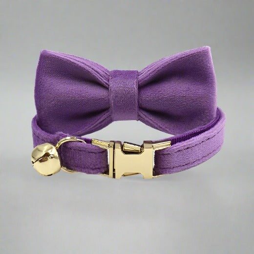 Kitten Bow Tie Collar - Soft Velvet Elegance for Your Feline Friend - PawsMartOnline Deep Purple / Large