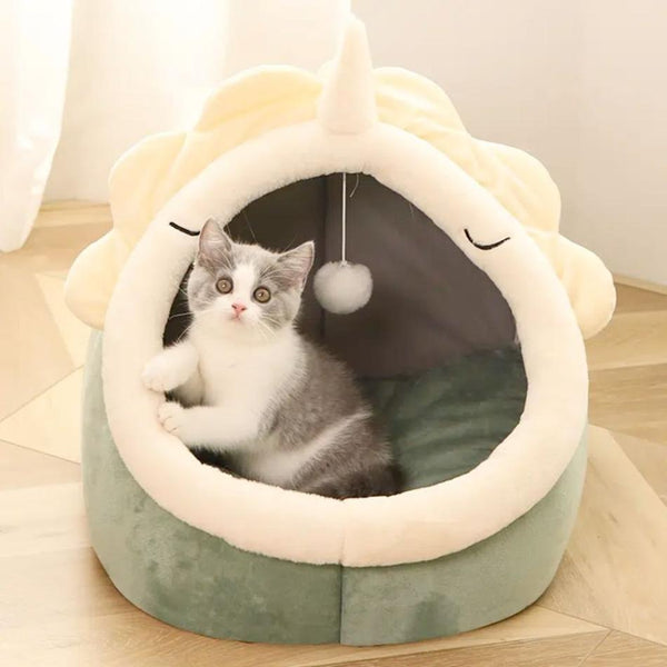 Cozy Semi-Enclosed Cat Bed with Removable Cushion - PawsMartOnline Beds & Blankets