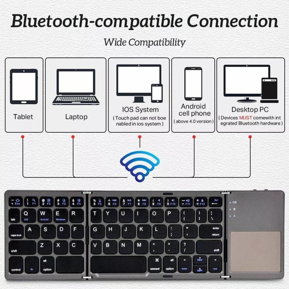 Compact Mini Folding Wireless Keyboard with Touchpad