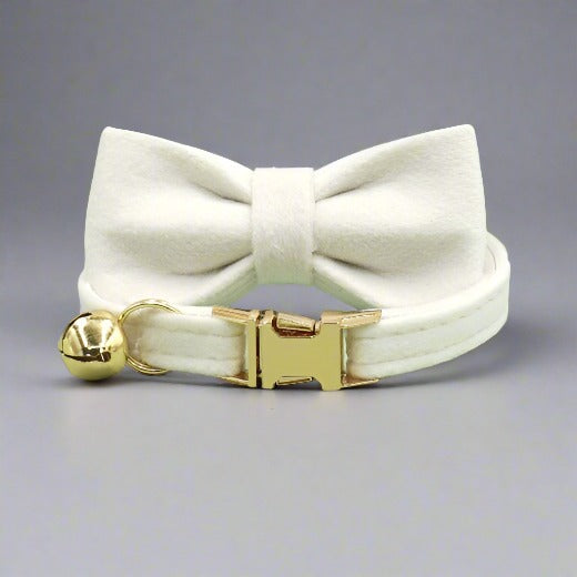 Kitten Bow Tie Collar - Soft Velvet Elegance for Your Feline Friend - PawsMartOnline Snow White / Large