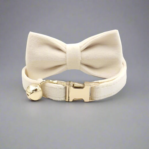 Kitten Bow Tie Collar - Soft Velvet Elegance for Your Feline Friend - PawsMartOnline Cream / Large