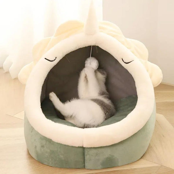 Cozy Semi-Enclosed Cat Bed with Removable Cushion - PawsMartOnline Beds & Blankets