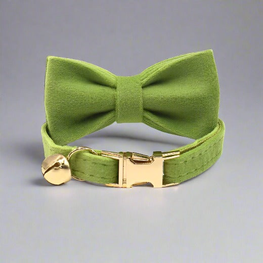 Kitten Bow Tie Collar - Soft Velvet Elegance for Your Feline Friend - PawsMartOnline Matcha Green / Large