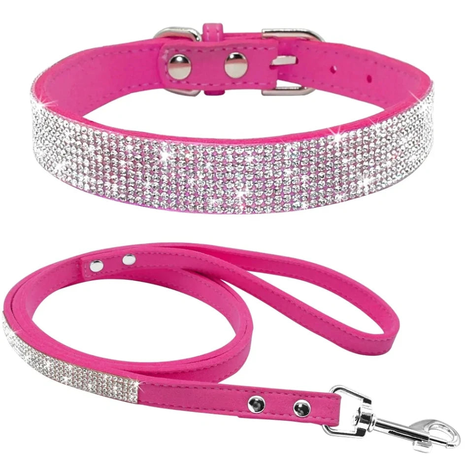 Leather Dog Collar Leash Set - Stylish for Small to Medium Pets - PawsMartOnline Rose / Extra Small