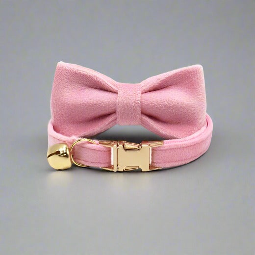 Kitten Bow Tie Collar - Soft Velvet Elegance for Your Feline Friend - PawsMartOnline Light Pink / Large