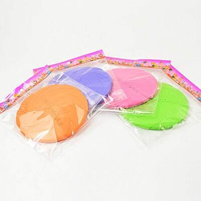 orange, blue, pink, and green- Soft Rubber Frisbee