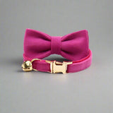 Kitten Bow Tie Collar - Soft Velvet Elegance for Your Feline Friend - PawsMartOnline Rose / Large