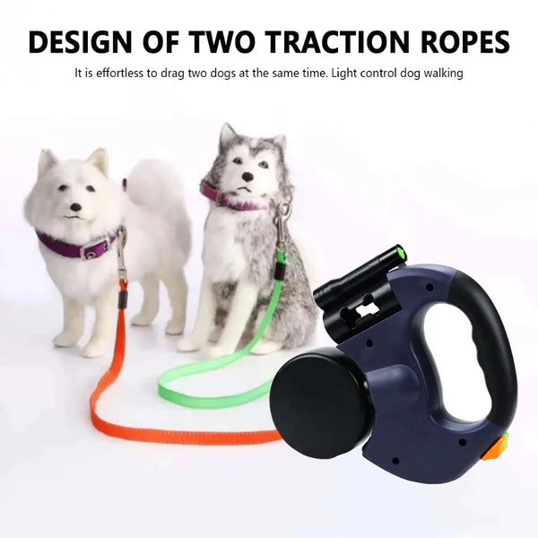 Double Dog Leash with LED Light - Tangle-Free, with Adjustable Length - PawsMartOnline