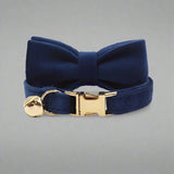 Kitten Bow Tie Collar - Soft Velvet Elegance for Your Feline Friend - PawsMartOnline Dark Blue / Large