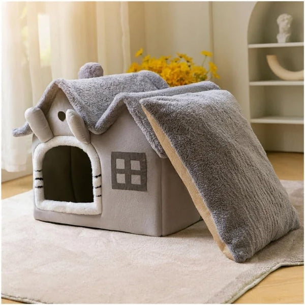 Cozy House-Shaped Cat Bed with Soft PP Cotton Filling - PawsMartOnline Pets