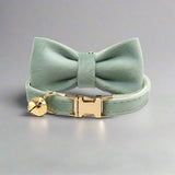 Kitten Bow Tie Collar - Soft Velvet Elegance for Your Feline Friend - PawsMartOnline Sage Green / Large