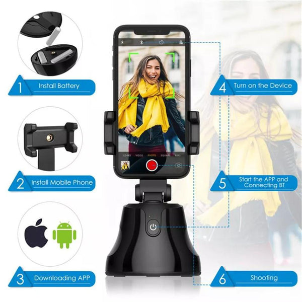 Phone Tripod - Hands-Free, 360° AI Tracking & Phone Stand