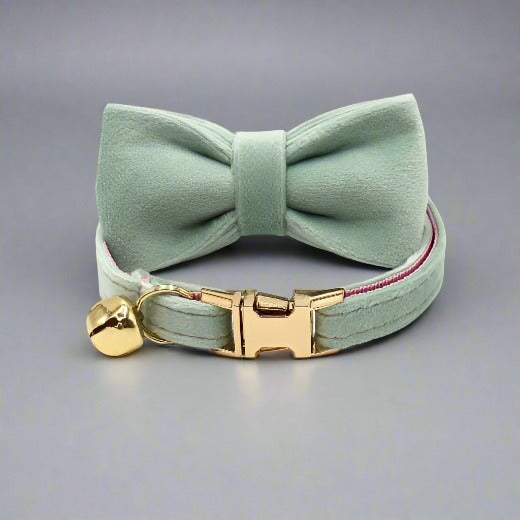 Kitten Bow Tie Collar - Soft Velvet Elegance for Your Feline Friend - PawsMartOnline Peppermint / Large