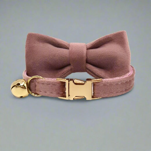 Kitten Bow Tie Collar - Soft Velvet Elegance for Your Feline Friend - PawsMartOnline Deep Champagne Pink / Large