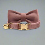 Kitten Bow Tie Collar - Soft Velvet Elegance for Your Feline Friend - PawsMartOnline Deep Champagne Pink / Large