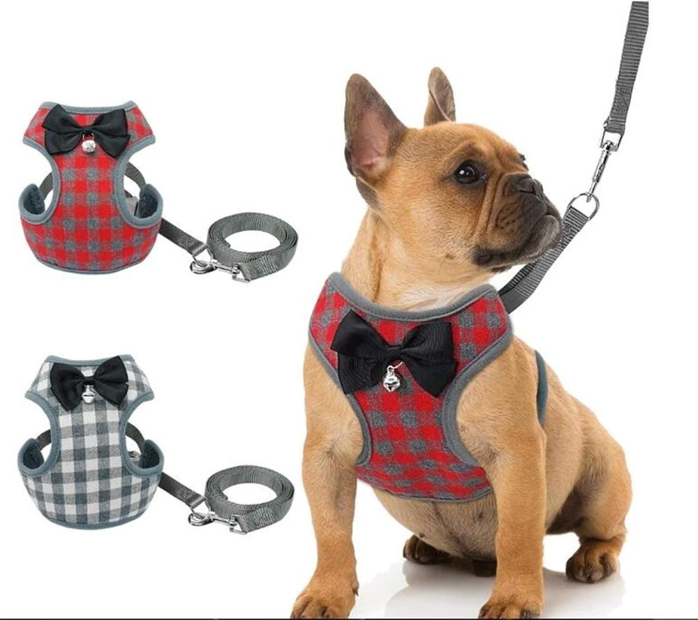 Bowknot Mesh Padded Dog Harness and Leash Set – Stylish, Breathable - PawsMartOnline