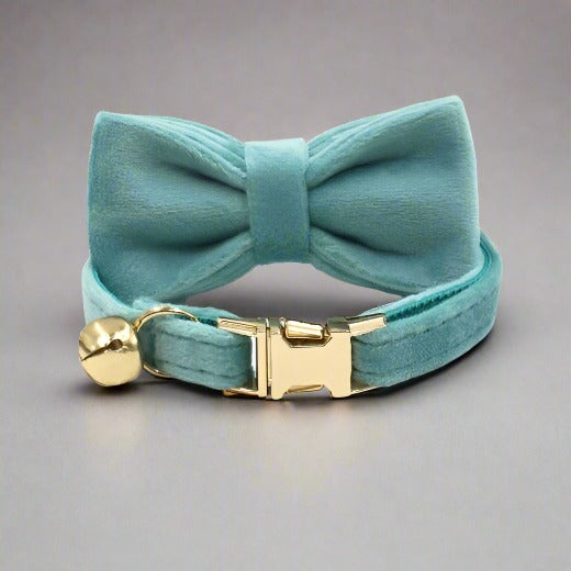 Kitten Bow Tie Collar - Soft Velvet Elegance for Your Feline Friend - PawsMartOnline Teal / Large