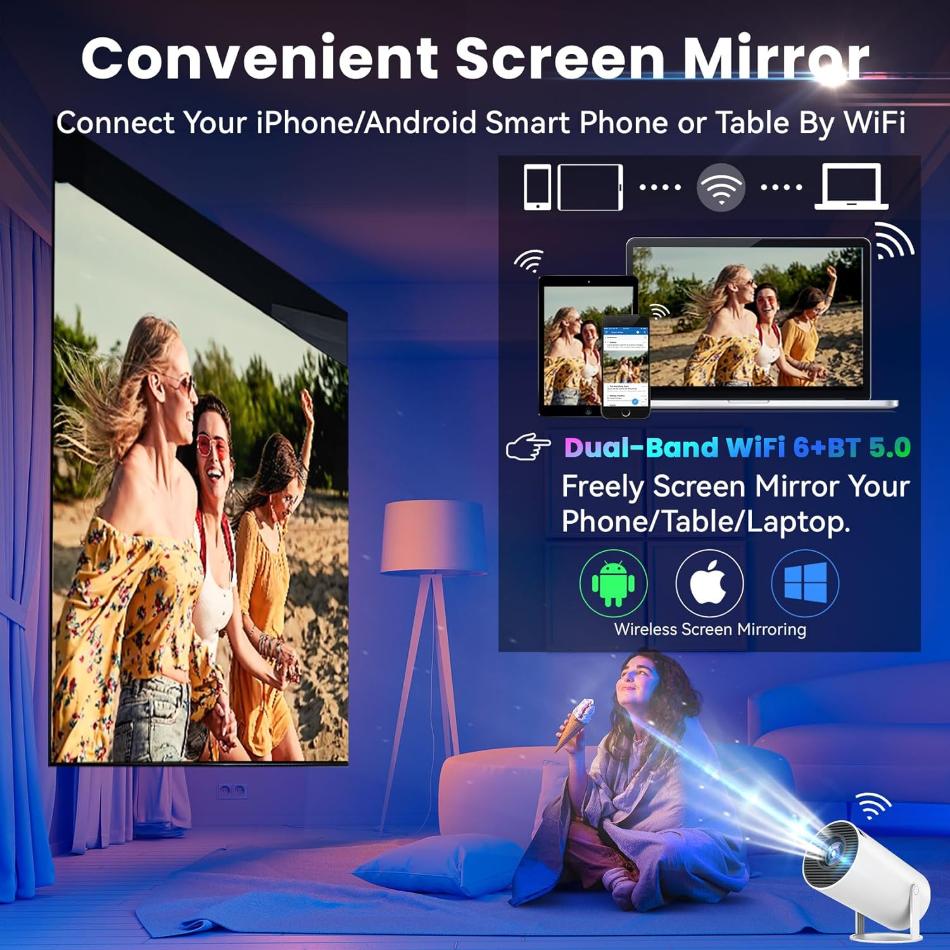 Mini Projector - 4K Portable Projector, WiFi & Bluetooth Enabled