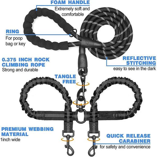 Double Dog Leash – Tangle-Free, Durable, and Easy to Use - PawsMartOnline