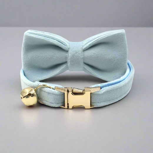 Kitten Bow Tie Collar - Soft Velvet Elegance for Your Feline Friend - PawsMartOnline Sky Blue / Large