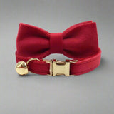 Kitten Bow Tie Collar - Soft Velvet Elegance for Your Feline Friend - PawsMartOnline Red velvet / Large