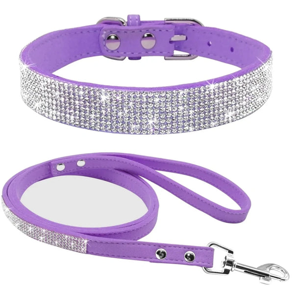 Leather Dog Collar Leash Set - Stylish for Small to Medium Pets - PawsMartOnline Purple / Extra Small