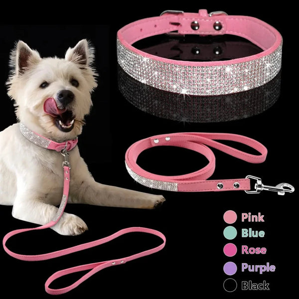 Leather Dog Collar Leash Set - Stylish for Small to Medium Pets - PawsMartOnline