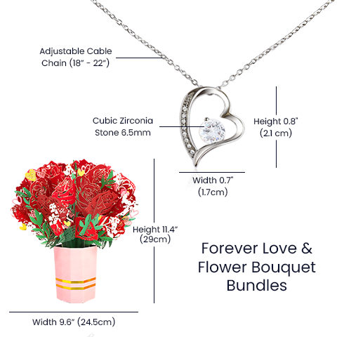 Forever Love Necklace & Faux Flower Bouquet (You Choose Card) - PawsMartOnline Jewelry White Gold Finish / Standard Box