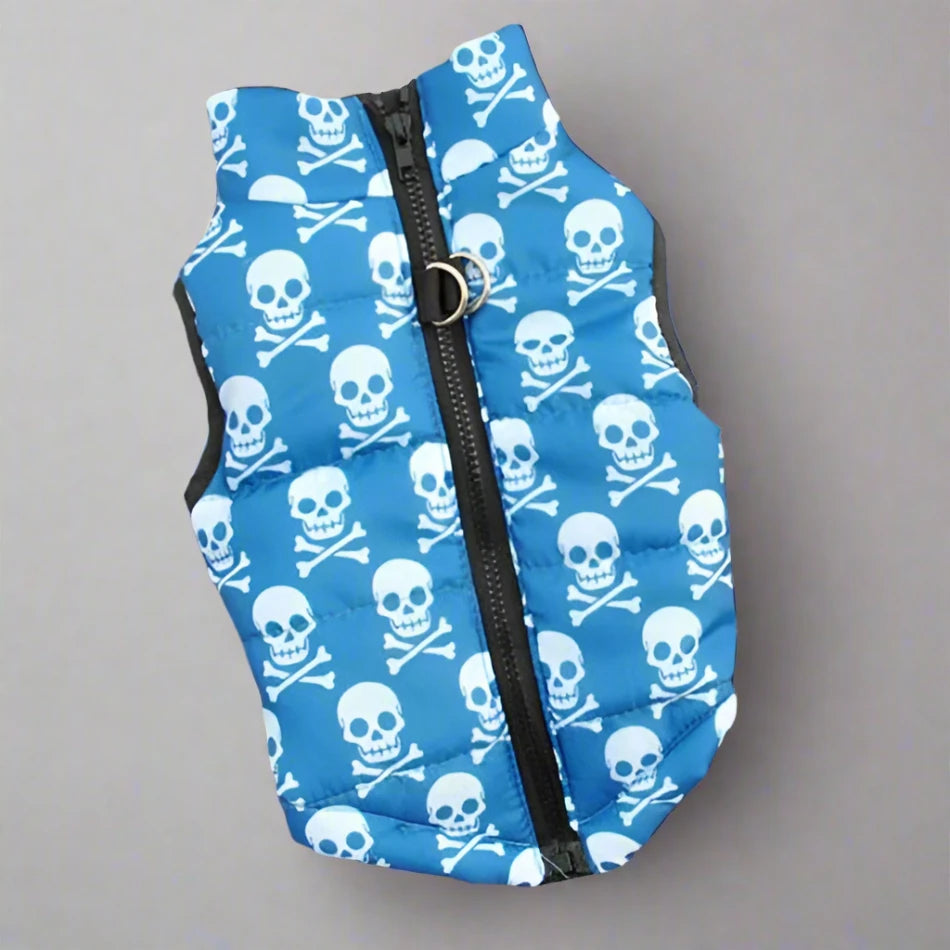 Waterproof Winter Dog Coat with Built-In Harness – Warm & Stylish Vest - PawsMartOnline Blue W/ Skulls / Extra Small