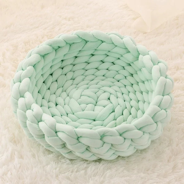 Plush Cat Basket Bed – Soft, Cozy - PawsMartOnline Mint Green / 11.8"