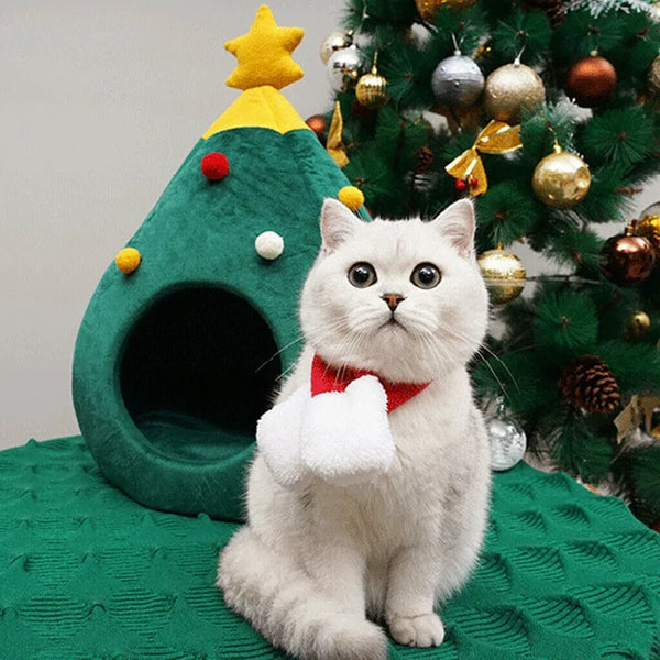 Christmas Cat Bed - Plush Festive House for Holiday Comfort