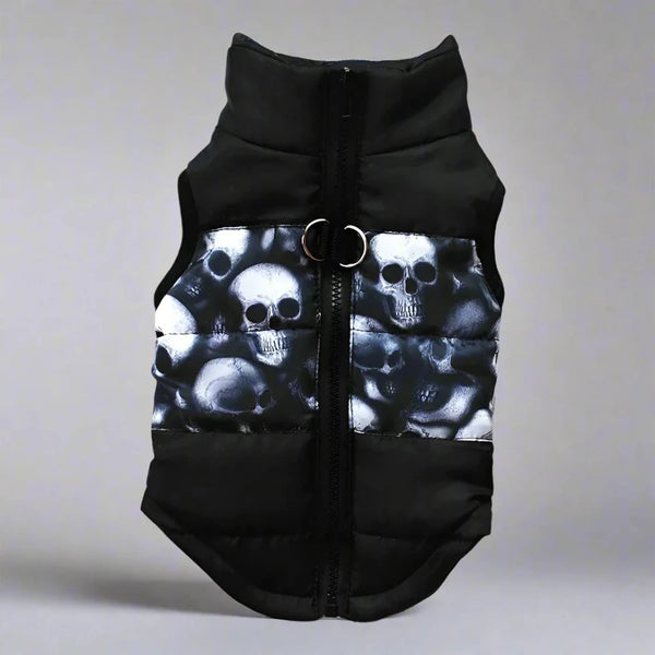 Waterproof Winter Dog Coat with Built-In Harness – Warm & Stylish Vest - PawsMartOnline Black W/ Skulls / Extra Small