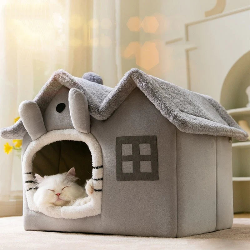 Cozy House-Shaped Cat Bed with Soft PP Cotton Filling - PawsMartOnline Pets