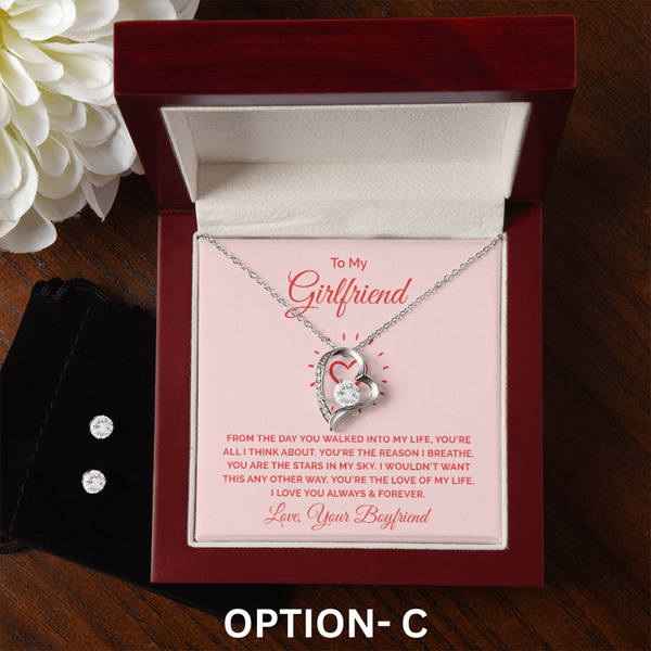 Dazzling Necklace & Earring Set with Personalized Message Card - PawsMartOnline Jewelry 14k White Gold Finish / Mahogany Box with LED Spotlight