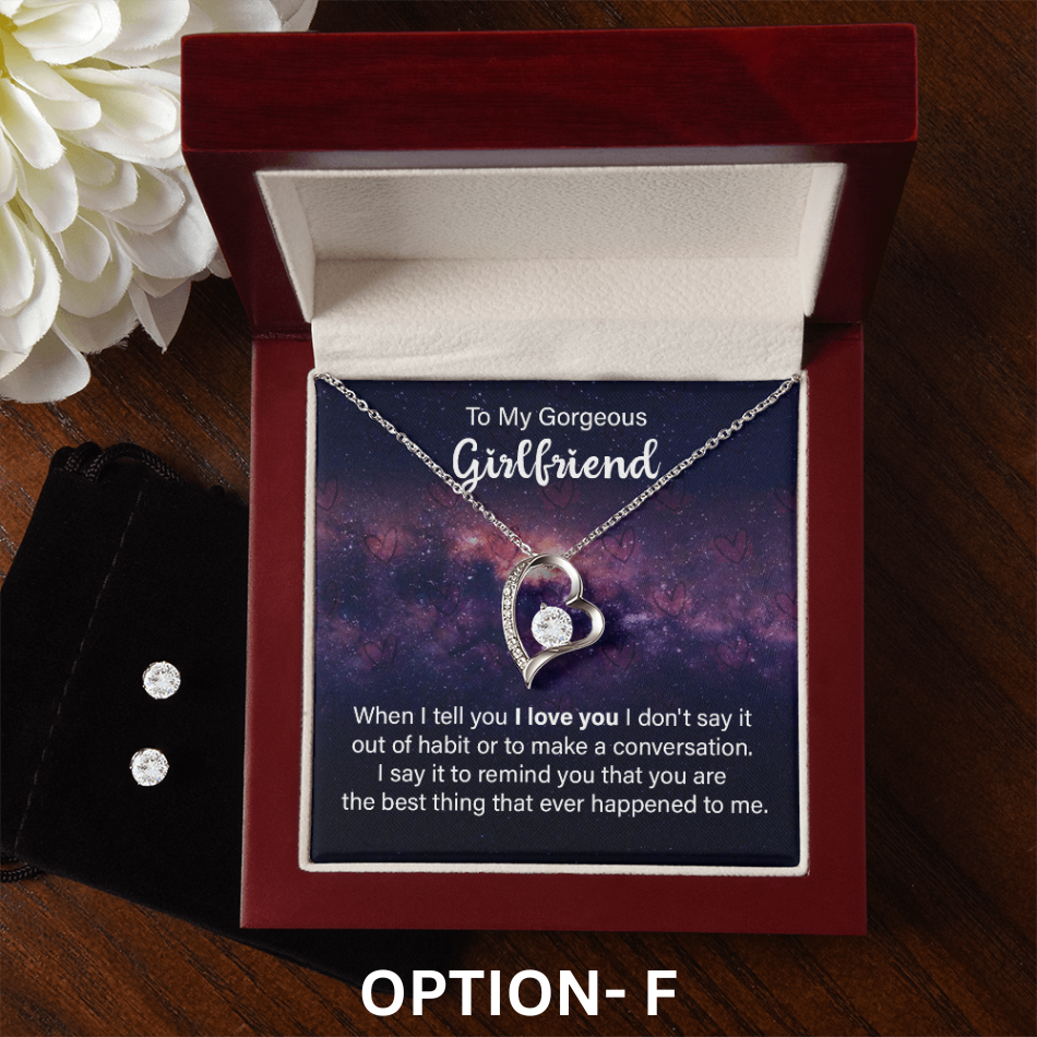 Dazzling Necklace & Earring Set with Personalized Message Card - PawsMartOnline Jewelry 14k White Gold Finish / Mahogany Box with LED Spotlight