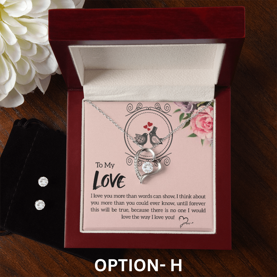 Dazzling Necklace & Earring Set with Personalized Message Card - PawsMartOnline Jewelry 14k White Gold Finish / Mahogany Box with LED Spotlight