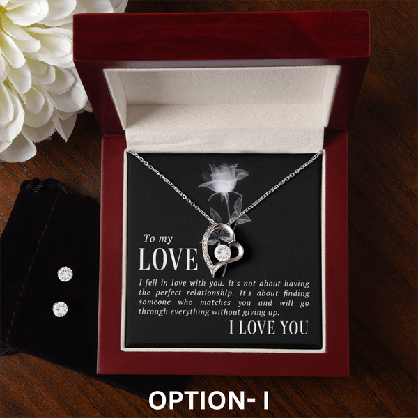 Dazzling Necklace & Earring Set with Personalized Message Card - PawsMartOnline Jewelry 14k White Gold Finish / Mahogany Box with LED Spotlight