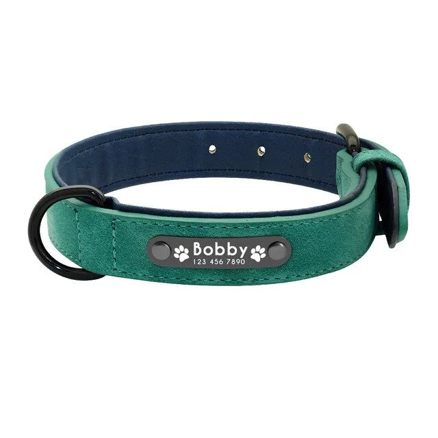 Custom Engraved Leather Dog Collar - Personalized with Your Pet's Name - PawsMartOnline Green / Small