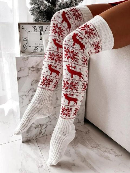 Women’s Stockings – Cozy Thigh Highs with Snowflake Design