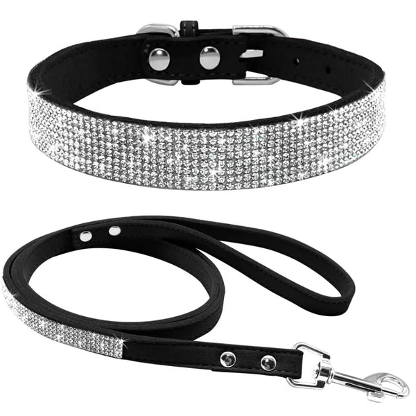 Leather Dog Collar Leash Set - Stylish for Small to Medium Pets - PawsMartOnline Black / Extra Small