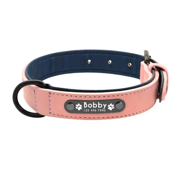 Custom Engraved Leather Dog Collar - Personalized with Your Pet's Name - PawsMartOnline Pink / Small