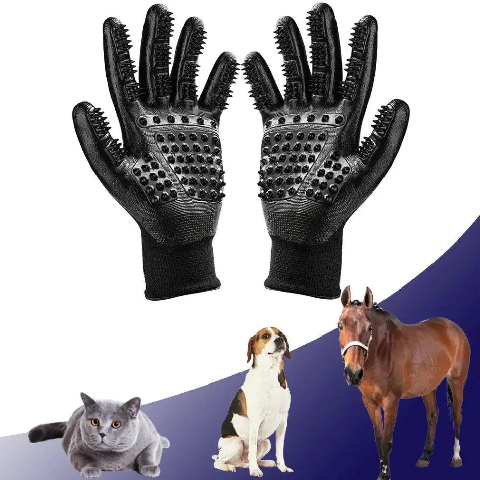 Gentle Dog and Cat Grooming Gloves - PawsMartOnline Black / 1 Pair