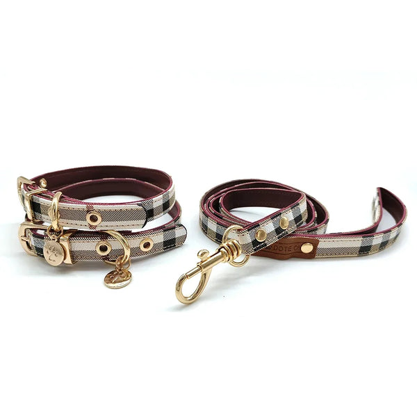 Elegant Leather Dog Collar and Leash Set- Durable & Adjustable - PawsMartOnline